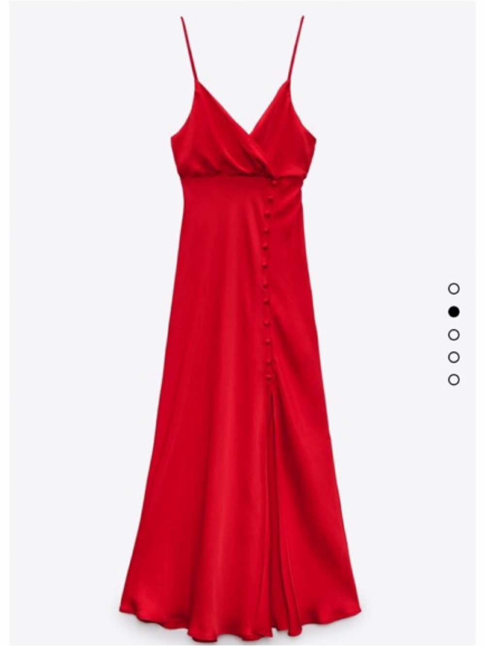 Zara Red Satin Strapless Maxi Slip Dress with Button Detail